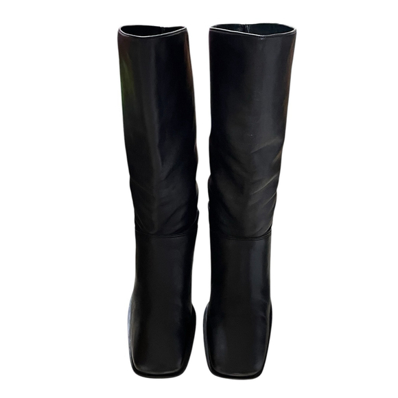 Naturalizer Womens 8M Boots Mid Calf Pull On Square Toe Leather Black 885N41 - Picture 4 of 11